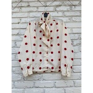 Vintage Shapely Women’s blouse  Cream Red Polka Dots size 14.  Made in USA Retro